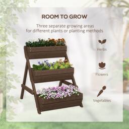EONLION Tan-3 Tier Raised Garden Bed Wooden Elevated Planter in Brown - Size: 100g - thumbnail 3