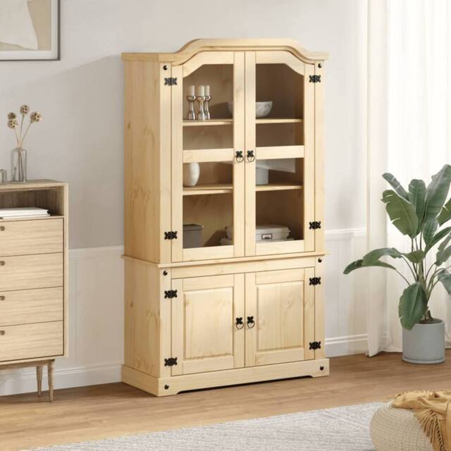 Berkfield Home Glass Display Cabinet Corona 103.5x42x180 cm Solid Wood Pine in Light Tan - image 1