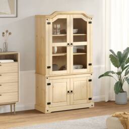 Berkfield Home Glass Display Cabinet Corona 103.5x42x180 cm Solid Wood Pine in Light Tan