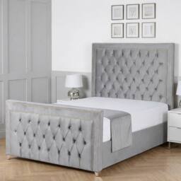 Living Comfort Bedz Metro Plush Velvet Upholstered Bed Slatted Base with 48Inch Headboard in Silver - Size: Double - thumbnail 1