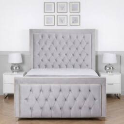 Living Comfort Bedz Metro Plush Velvet Upholstered Bed Slatted Base with 48Inch Headboard in Silver - Size: Double - thumbnail 2
