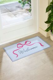 Artsy Mats Welcome Bow Indoor Outdoor Doormat (70 x 40cm) in Blue - Size: 40 cm x 70 cm - thumbnail 1