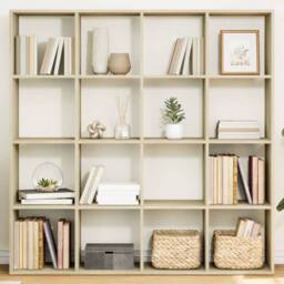 Berkfield Home Book Cabinet Sonoma Oak 137.5x29x137.5 cm Engineered Wood in Light Tan - thumbnail 2