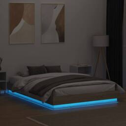 Berkfield Home Durable Bed Frame with LED without Mattress Sonoma Oak 150x200 cm in Light Brown - Size: King - thumbnail 4