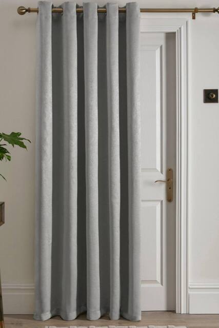 Fusion 'Strata' Dim out woven Eyelet Single Panel Door Curtain in Silver - Size: 168 cm width x 214 cm drop - image 1