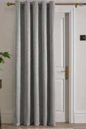 Fusion 'Strata' Dim out woven Eyelet Single Panel Door Curtain in Silver - Size: 168 cm width x 214 cm drop