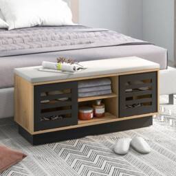 KORVIXA Wooden Shoe Bench Organizer Stool Shoe Storage Cabinet in Grey - Size: 100 cm x 100 cm - thumbnail 4