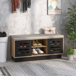 KORVIXA Wooden Shoe Bench Organizer Stool Shoe Storage Cabinet in Grey - Size: 100 cm x 100 cm - thumbnail 3
