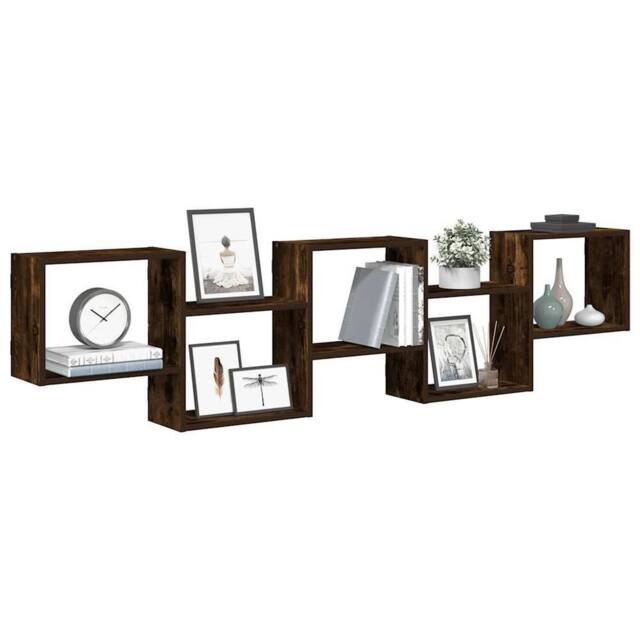 Berkfield Home Wall Cube Shelf 5 Compartments Smoked Oak Engineered Wood in Brown - image 1