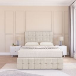 "Sloomy Berlin Plush Bed Set, 4 Drawers, Mattress & 54"" Headboard in Cream - Size: Double" - thumbnail 2
