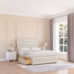 "Sloomy Berlin Plush Bed Set, 4 Drawers, Mattress & 54"" Headboard in Cream - Size: Double" - thumbnail 1