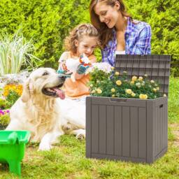 Costway Outdoor Garden Storage Box Cushions Patio Yard Chest Plastic Lid Container 110L in Brown - thumbnail 6