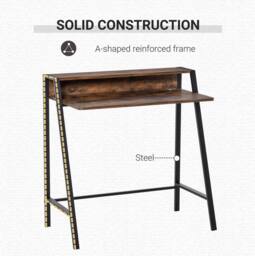 STILVORA Writing Desk with Shelf, Metal Frame, Brown - thumbnail 6