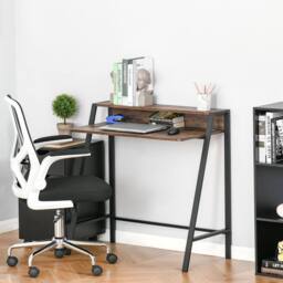STILVORA Writing Desk with Shelf, Metal Frame, Brown - thumbnail 2