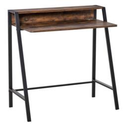 STILVORA Writing Desk with Shelf, Metal Frame, Brown - thumbnail 4