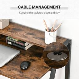 STILVORA Writing Desk with Shelf, Metal Frame, Brown - thumbnail 7