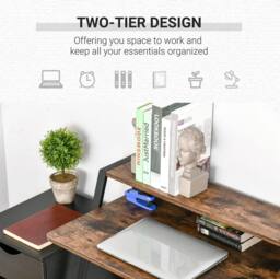 STILVORA Writing Desk with Shelf, Metal Frame, Brown - thumbnail 5