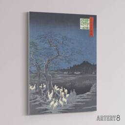 "Artery8 New Years Eve Foxfires Tree Japan Canvas Wall Art Print Hiroshige in Blue - Size: W18"" x H24""" - thumbnail 2