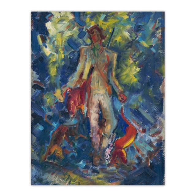 "Artery8 Huntsman With Two Dogs Arnold Weisz Kubincan Wall Art Poster Print in Blue - Size: W24"" x H32""" - image 1