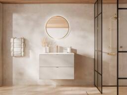 Vente-unique Suspended Chevron Bathroom Vanity Unit With Inset Basin - Beige - 80 - thumbnail 1