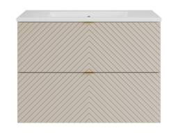 Vente-unique Suspended Chevron Bathroom Vanity Unit With Inset Basin - Beige - 80 - thumbnail 4