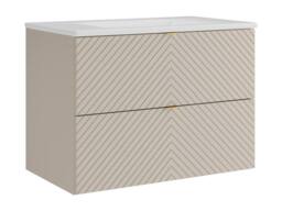 Vente-unique Suspended Chevron Bathroom Vanity Unit With Inset Basin - Beige - 80 - thumbnail 5