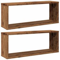 Berkfield Home Wall Cube Shelves 2 pcs Old Wood 60x15x23 cm Engineered Wood in Brown - Size: 60 x 15 x 23 cm - thumbnail 2