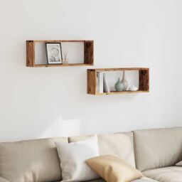 Berkfield Home Wall Cube Shelves 2 pcs Old Wood 60x15x23 cm Engineered Wood in Brown - Size: 60 x 15 x 23 cm - thumbnail 3