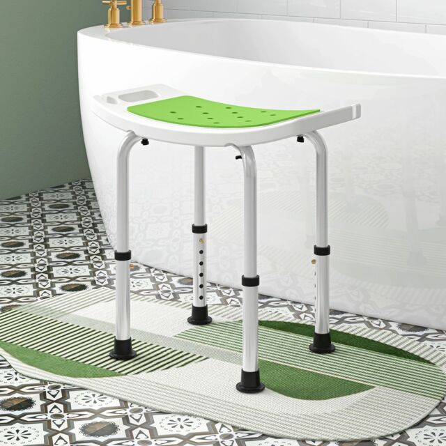 HOMCOM Adjust Aluminium Bath Stool Shower Non-Slip w/ Shower Hole, Green - image 1