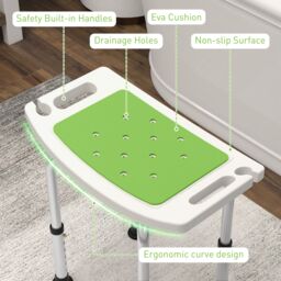 HOMCOM Adjust Aluminium Bath Stool Shower Non-Slip w/ Shower Hole, Green - thumbnail 4