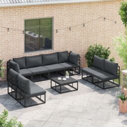 Berkfield Home Garden Sofa Set 9 pcs Black 70 x 70 x 32 cm Aluminium - thumbnail 3