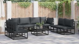 Berkfield Home Garden Sofa Set 9 pcs Black 70 x 70 x 32 cm Aluminium - thumbnail 4