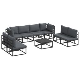 Berkfield Home Garden Sofa Set 9 pcs Black 70 x 70 x 32 cm Aluminium - thumbnail 2