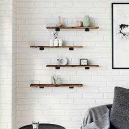 Berkfield Home Wall Shelves 4 pcs Smoked Oak 60x10x1.5 cm Engineered Wood in Brown - thumbnail 1