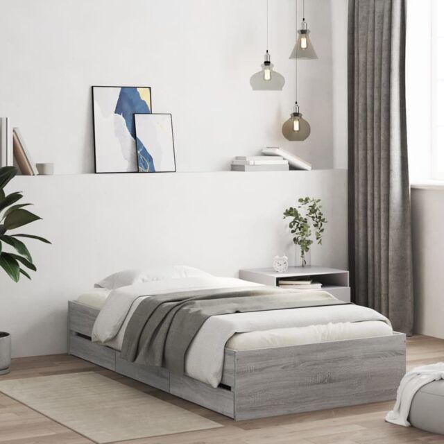 Berkfield Home Bed Frame with Drawers without Mattress Grey Sonoma 90x190 cm Single - image 1