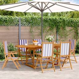 Berkfield Home 7 Piece Garden Dining Set Blue & White Fabric & Solid Wood
