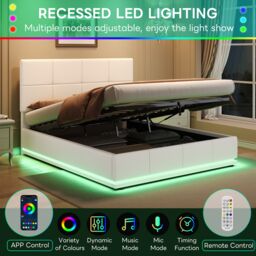 Matteo Cream White 4ft6 Double Ottoman Bed Frame with RGB LED Lighting, Faux Leather Upholstery & Hydraulic Storage - thumbnail 6