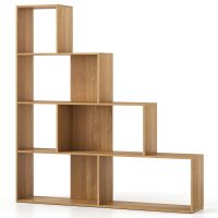 Costway 4-Tier Stepped Bookshelf Modern Ladder Bookcase w/6 Storage Cubes in Natural - thumbnail 2
