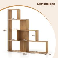 Costway 4-Tier Stepped Bookshelf Modern Ladder Bookcase w/6 Storage Cubes in Natural - thumbnail 3