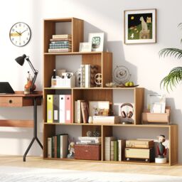 Costway 4-Tier Stepped Bookshelf Modern Ladder Bookcase w/6 Storage Cubes in Natural - thumbnail 6