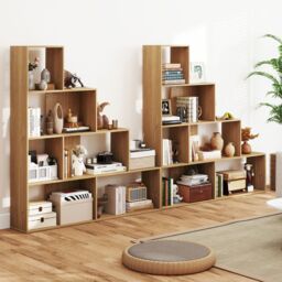 Costway 4-Tier Stepped Bookshelf Modern Ladder Bookcase w/6 Storage Cubes in Natural - thumbnail 5