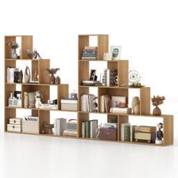Costway 4-Tier Stepped Bookshelf Modern Ladder Bookcase w/6 Storage Cubes in Natural - thumbnail 4
