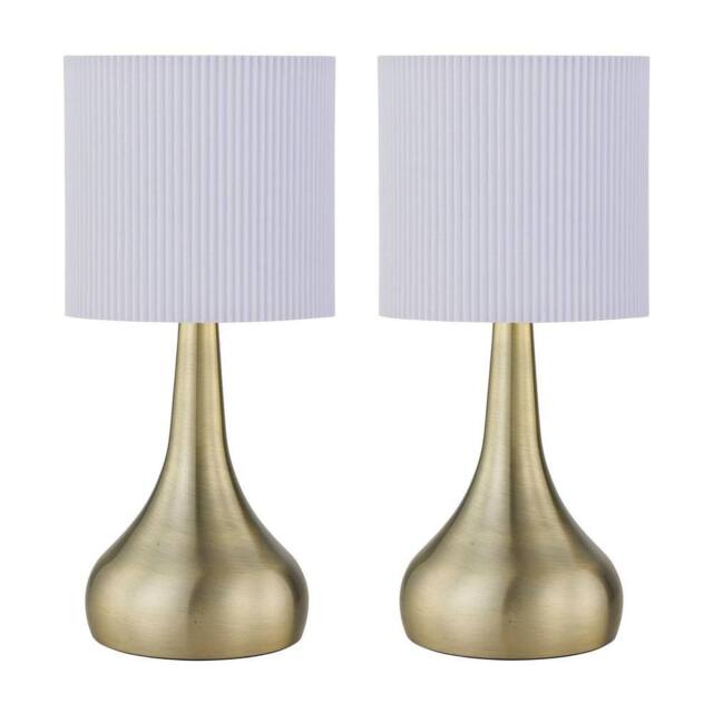 First Choice Lighting Set of 2 Romana - Antique Brass Touch Table Lamps White Pleated Shade in Bronze - image 1