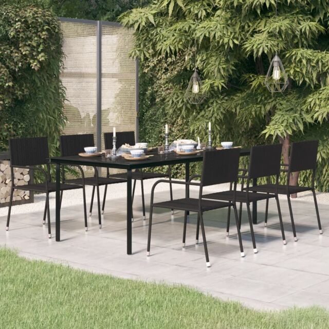 Berkfield Home Garden Dining Table Black 200x100x74 cm Steel & Glass - Size: 200 x 100 x 74 cm - image 1