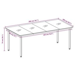 Berkfield Home Garden Dining Table Black 200x100x74 cm Steel & Glass - Size: 200 x 100 x 74 cm - thumbnail 6