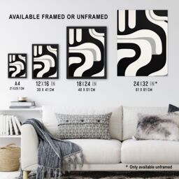 Artery8 Wall Art Print Minimalist Curves Shapes Abstract Black White Geometric Framed Art - Size: A4 - thumbnail 3