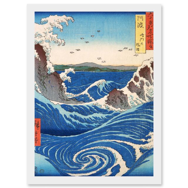 Artery8 Naruto Whirlpool Awa Province Utagawa Hiroshige Japan Artwork Framed Wall Art Print A4 in White - image 1