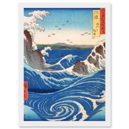 Artery8 Naruto Whirlpool Awa Province Utagawa Hiroshige Japan Artwork Framed Wall Art Print A4 in White - thumbnail 1