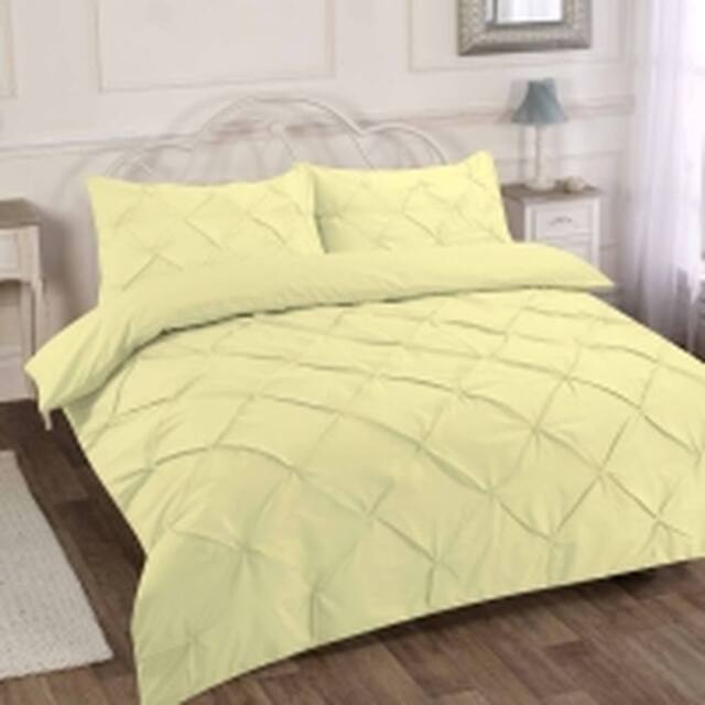 Homes-Linen Luxury Alexandra Pintuck Pleated Duvet Cover Set in Lemon - Size: Double - image 1