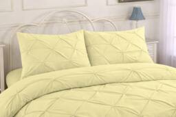 Homes-Linen Luxury Alexandra Pintuck Pleated Duvet Cover Set in Lemon - Size: Double - thumbnail 2